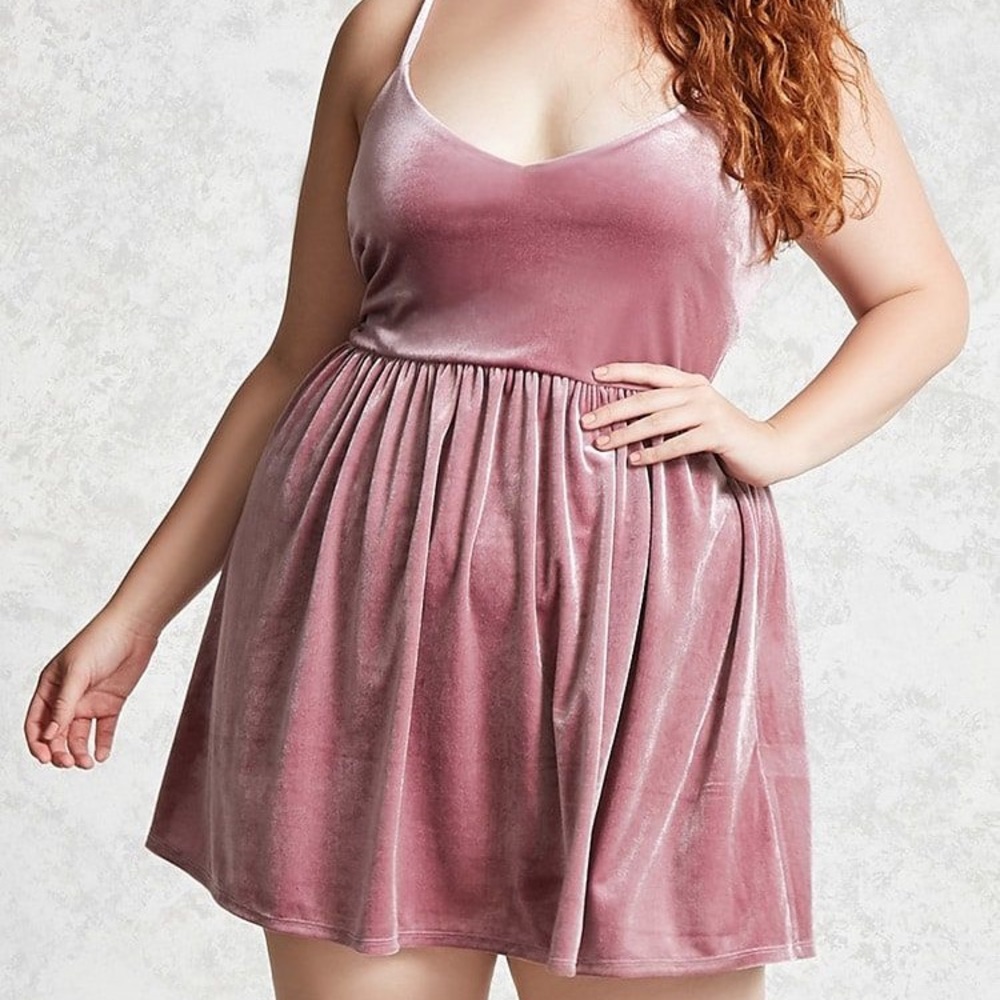 Pink velvet spaghetti strap dress